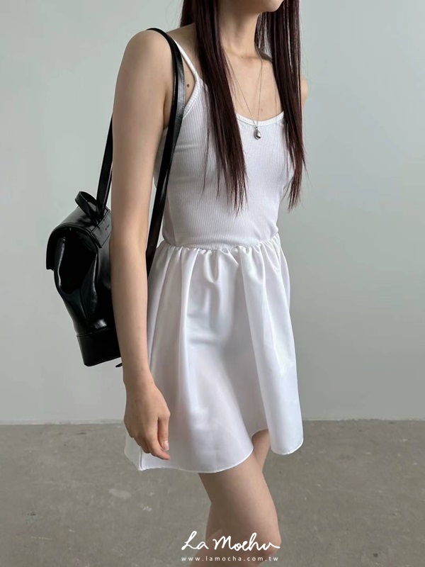 滑布拼接細肩連身洋裝